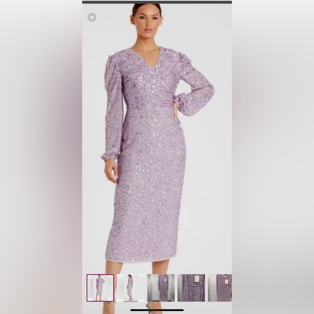 Mac Duggal Lavender Long Sleeve Sequin Dress